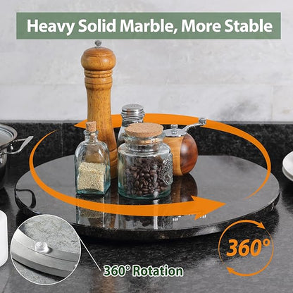 Marble Lazy Susan, 16 in Lazy Susan Turntable Organizer for Cabinet Pantry Kitchen Countertop Fridge Bathroom Makeup Vanity Countertop - Black