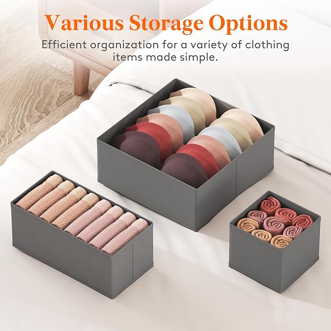 Lifewit Drawer Organizer Clothes for Closet 32 Pack, 3 Sizes Underwear Wardrobe Drawer Dividers, Fabric Foldable Dresser Storage Organizer Bins for Sock/Bra/Lingerie/Undies, Gray
