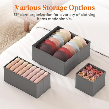 Lifewit Drawer Organizer Clothes for Closet 32 Pack, 3 Sizes Underwear Wardrobe Drawer Dividers, Fabric Foldable Dresser Storage Organizer Bins for Sock/Bra/Lingerie/Undies, Gray