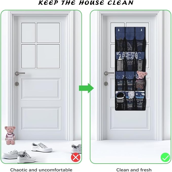 Over Door Hanging Organizer - 12 Reinforced Pockets for Diapers, Cleaning Supplies, Toys, Anti-Slip Metal Hooks,Sea Turtle