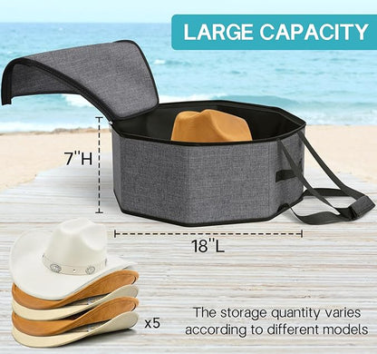SLEEPING LAMB Large Hat Box for Women Storage, Collapsible Cowboy Hat Travel Case with Handles for Men Carry and Wide Brims Cap Organizer for Closet, Gray