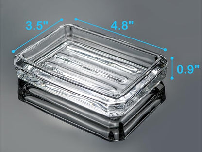 Clear Glass Soap Dish, Heavy Soap Holder for Bathroom, Sink and Kitchen