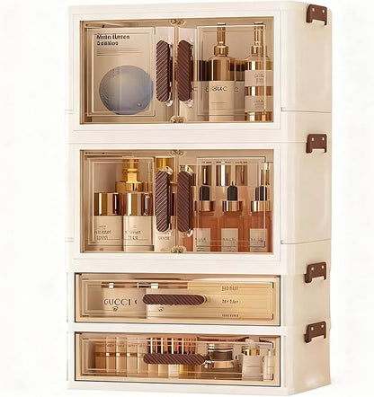 Makeup Organizer with Drawers & Compartments, Modular Stackable Cosmetic Skincare & Jewelry Storage Box, Vanity Organizer with Magnetic Closure for Bathroom, Office, Dorm