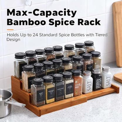 JinDoWin Spice Organization for Cabinet, Cabinet Spice Organizer, 3-Tier Spice Rack Organizer for Cabinet, Multi-Use Seasoning Organizer & Seasoning Rack (2, Dark Bamboo)