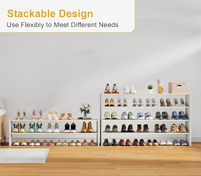 Cidaziya 47.2 Inch Long White Shoe Rack, Stackable Shoe Shelf Organizer for 15-18 Pairs of Shoes, 2 Tier Shoe Storage Organizer for Living Room, Bedroom, Closet, Entryway, Hallway, Garage
