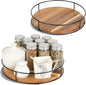 [ 2 Pack ] 10" & 11" Acacia Wood Lazy Susan Organizers with Steel Sides, Lazy Susan Turntable for Cabinet, Kitchen Turntable Storage for Table, Countertop, Pantry