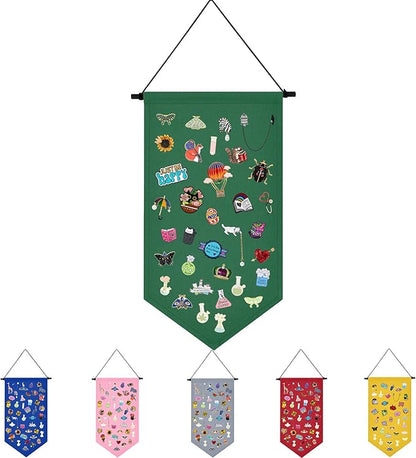 Winmany Wall Hanging Brooch Jewelry Storage Case Canvas Display Stand Enamel Pin Display Banner Holder Earrings Necklace Glitter Pin Collection Organizer (Green)