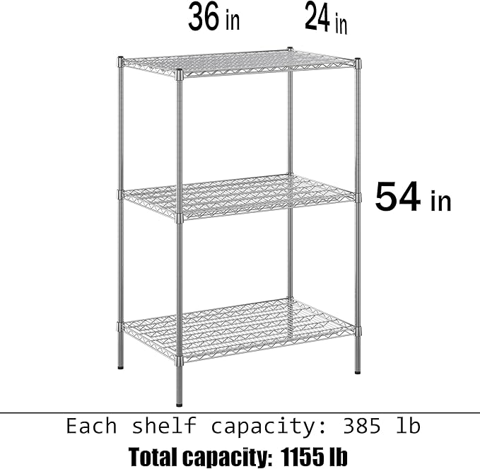 24" Deep x 36" Wide x 54" Height Wire Shelving Kit | 3-Tier | NSF Commercial Storage Rack Unit