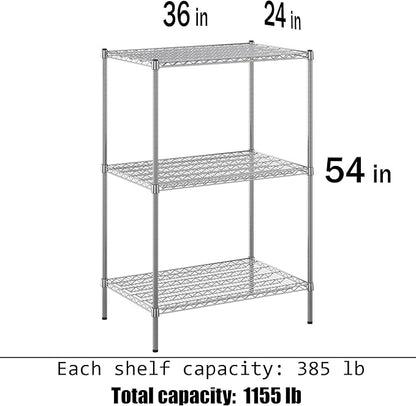 24" Deep x 36" Wide x 54" Height Wire Shelving Kit | 3-Tier | NSF Commercial Storage Rack Unit