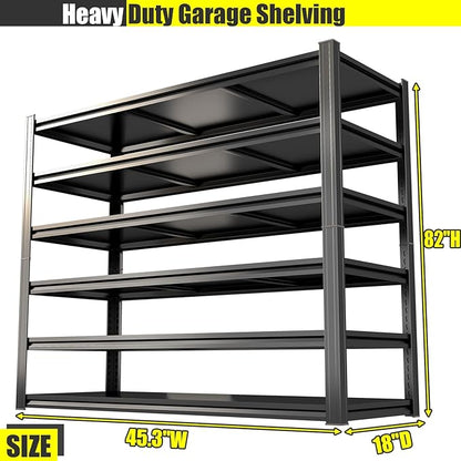 Heavy Duty Garage Shelving Unit, 6-Tier Adjustable Metal Storage Shelves, 3600LBS Utility Rack Shelf for Garage & Basement,Tool Organization, Warehouse, Pantry Closet, Kitchen, 45.3" W, Black