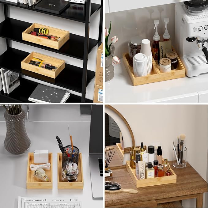 Lixple Bamboo Drawer Organizer for Kitchen Utensils, 2 Pack Stackable Bamboo Kitchen Drawer Organizers, Silverware & Utensil Drawer Trays, 10" x 6" x 2" (Outer), 9.3" x 5.3" x 1.3" (Inner)