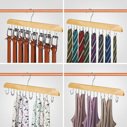 ASTIMESA Solid Wood Belt Hanger for Closet, 14 Hooks Belt Organizer Space Saver, 360° Rotating Belt Holder Tie Rack for Men Women Dorm Bra Purse Scarf Tank Top Storage Accessories (Beige)