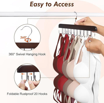 HOUSE DAY Belt Hanger for Closet 2 Pack, 40 Hooks Bra/Tie/Tank Top Hanger, Space Saving Hangers Storage Max 40 Belts/Ties, Sturdy Wooden Belt Rack Closet Accessories