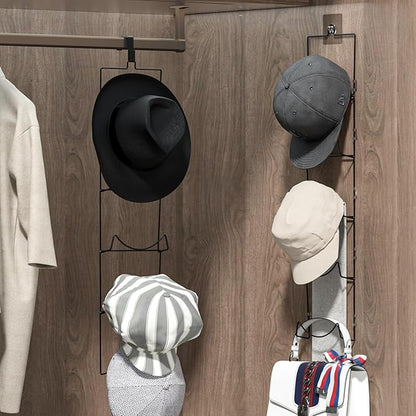 LINFIDITE 10 Pack Hat Rack Hanger Holder Organizer Flexible Multi Hook Wall Mounted Over Door Baseball Cap Display Storage Rack Cap Holder, Closet HangingStorage Rack w Hanging Hook Black