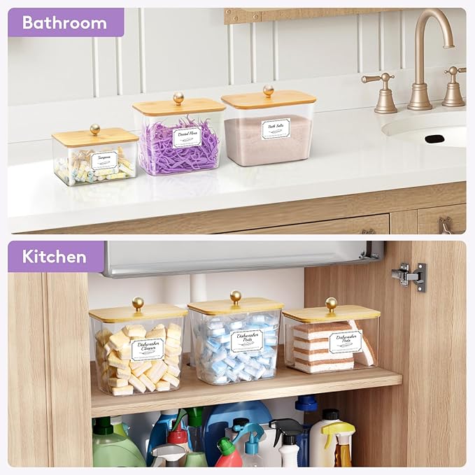 Lifewit Laundry Pods Container with Lid, Dryer Sheet Holder, Room Organization Storage for Coffee Pods Kcup Washing Powder, Scent Booster Beads, 2600 +2000ml/0.53+0.7gal，Natural,4 Pcs