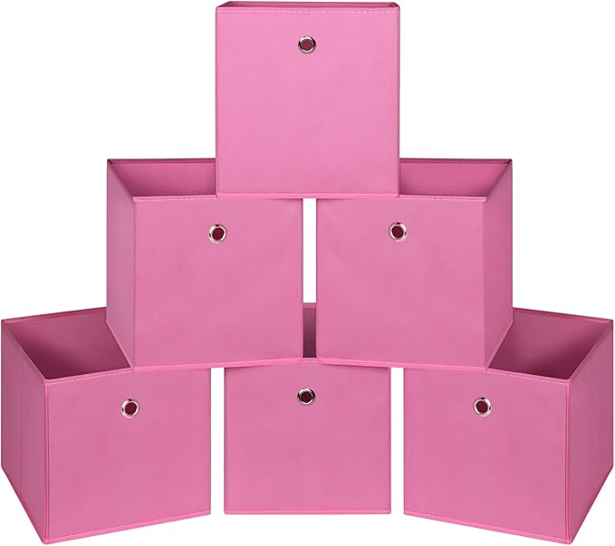 Foldable Storage Cubes Bins ,11 Inch Cloth Storage Cube Fabric Storage Box Cubes Organizer Baskets with Handles for Home Organizer Set of 6 (Pink)