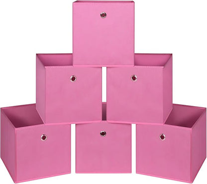 Foldable Storage Cubes Bins ,11 Inch Cloth Storage Cube Fabric Storage Box Cubes Organizer Baskets with Handles for Home Organizer Set of 6 (Pink)