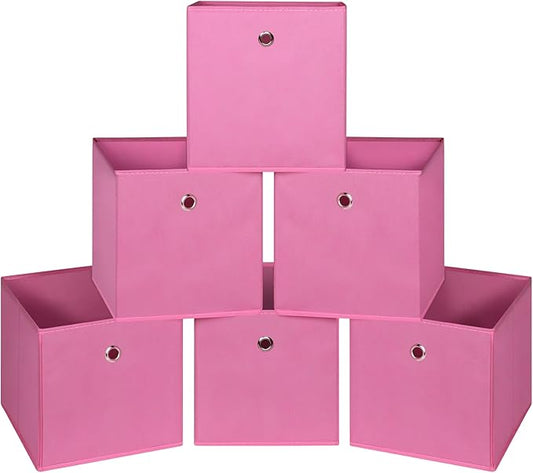 Foldable Storage Cubes Bins ,11 Inch Cloth Storage Cube Fabric Storage Box Cubes Organizer Baskets with Handles for Home Organizer Set of 6 (Pink)