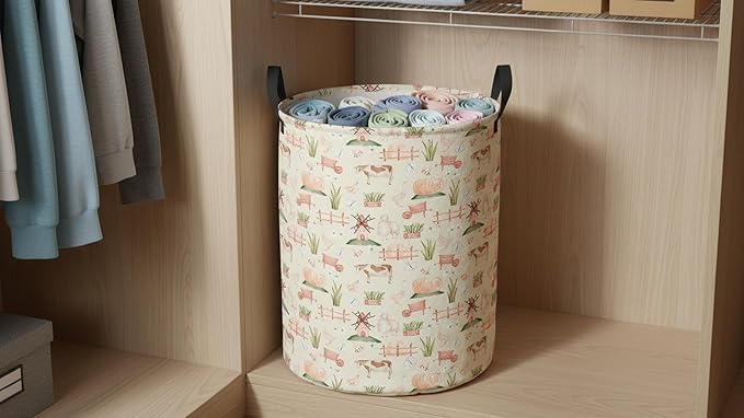 CLOCOR Large Laundry Basket,Waterproof Nursery Hamper,Collapsible Fabric Storage Container,Room Decor,Gift Basket（Farm
