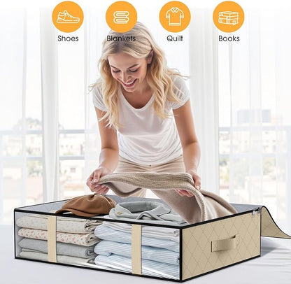 StorageRight Under Bed Storage Bags 3 Pack, 40L Large Clothes & Comforter Storage Containers with Clear Window, Breathable Fabric Organizer for Blankets, Bedding, Seasonal Clothing, Beige