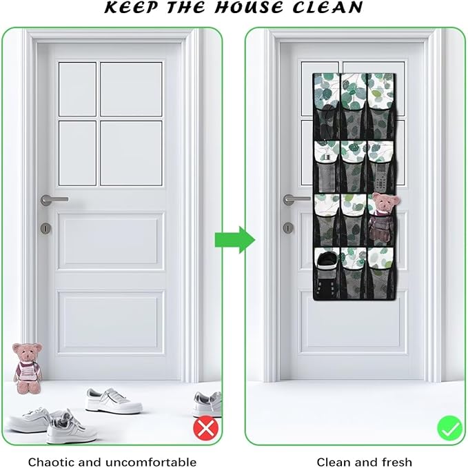 Leaves Over the Door Shoe Organizer,12 Large Breathable Mesh Pockets,Space Saving Hanging Storage Holder,Closet Rack Hanger Hangs on Closets for Shoes,Accessories,Home Essentials