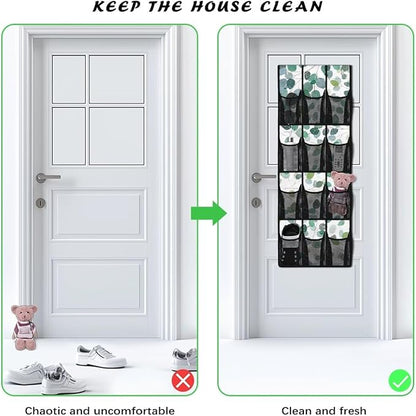 Leaves Over the Door Shoe Organizer,12 Large Breathable Mesh Pockets,Space Saving Hanging Storage Holder,Closet Rack Hanger Hangs on Closets for Shoes,Accessories,Home Essentials