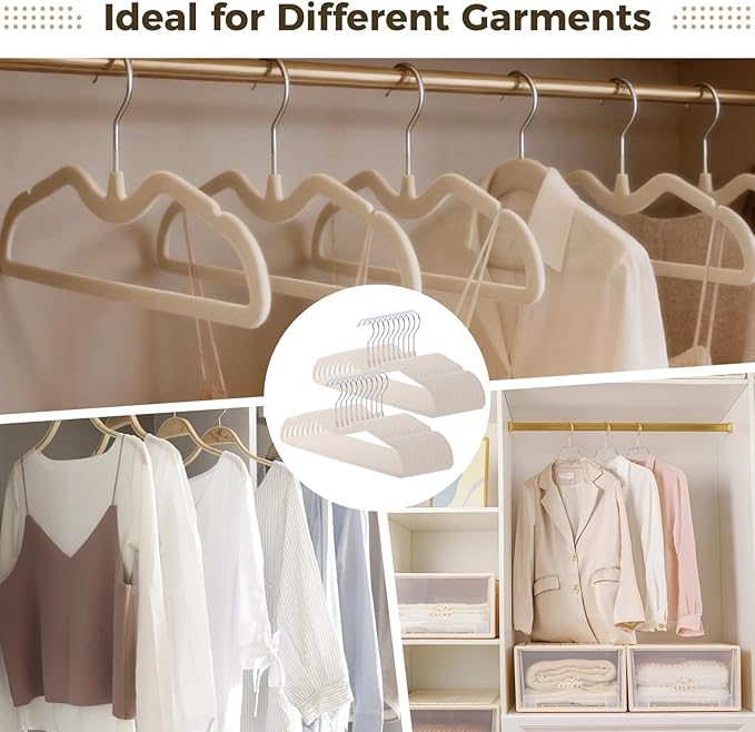 20 Pcs Velvet Short Neck Hangers for Closet - Flocked Space-Saving Hangers with 360° Swivel Hooks, Non-Skid Clothes Organizers for Shirts, Pants, Dresses