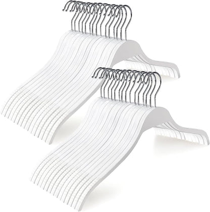TOPIA HANGER Slim Wooden Hangers with Extra Soft Non-Slip Rubber Grips, 30-Pack High-Grade Fashion Hanger No Shoulder Bump for Sweaters, Hoodies, Jacket, Dress, Coat (White) -CT15W30