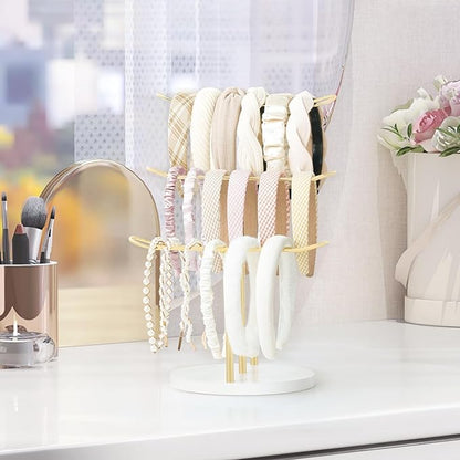 Dahey Headband Holder Organizer Metal 3-Tier Hair Hoop Display Stand Headband Organizer Storage Hair Ropes Accessories Bracelets Bangles Bedroom College Dorm Decor for Girls Women, Gold