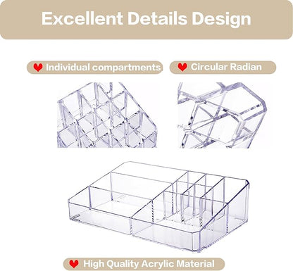 Clear Makeup Organizer, Makeup Brushes Storage Case, Cosmetic Display Case Tray, Tiered Skincare Organizer, Acrylic Lipstick Holder Countertop Desk Brush Organizer for Bedroom Vanity