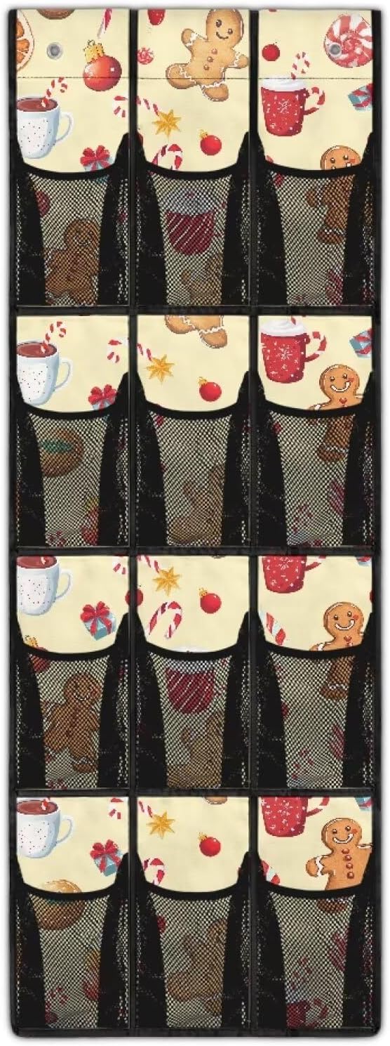 The Gingerbread Cookie Shoe Organizer Over The Door for Merry Christmas Door Hanging Shoe Organizer for Living Room,Easy to Install and Space Saving Wall Hanging Storage, 4 Metal Hook