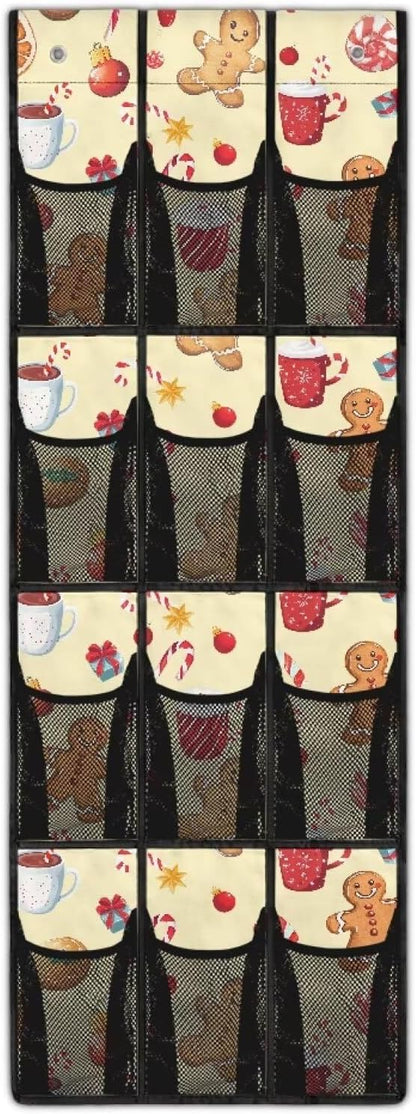 The Gingerbread Cookie Shoe Organizer Over The Door for Merry Christmas Door Hanging Shoe Organizer for Living Room,Easy to Install and Space Saving Wall Hanging Storage, 4 Metal Hook