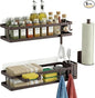 PUSDON 5-in-1 16.5" Extra Long Kitchen Organizer & Shower Caddy Set, Wall Mount Spice Rack with Paper Towel Holder, Utensil Holder & Soap Dish, Rustproof Mesh Storage Rack, Vintage Bronze, Guardrail