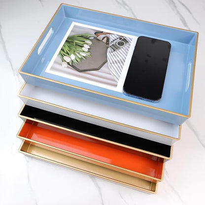 Spsyrine Blue Bathroom Vanity Tray with Handles for Dresser Tops, Countertop, Perfume Decorative Tray, 11.8” * 7.87” *1.37”
