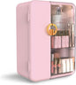 UAK Makeup Organizer with Drawers for Vanity, Cosmetic Display Case with Brush Holders, Storage for Skincare Countertop Bathroom (Pink)