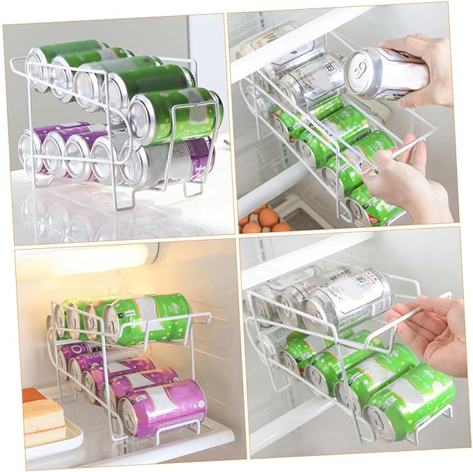 NUOBESTY Automatic Covering Position Iron Rack Can Storage Organizer White Refrigerator Fridge Beverage Dispenser for Kitchen and Home