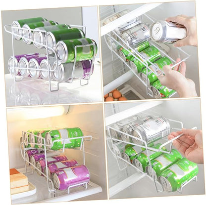 NUOBESTY Automatic Covering Position Iron Rack Can Storage Organizer White Refrigerator Fridge Beverage Dispenser for Kitchen and Home