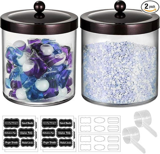Amolliar 50 Oz Apothecary Jar - 2 Pack Clear Container with Stainless Steel Lid, Plastic Jar for Laundry Room Organization & Pods Storage, Bathroom Vanity Organizer, Kitchen Countertop Decor(Bronze)