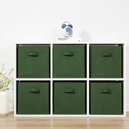 Stero Fabric Storage Bins 6 Pack Fun Colored Durable Storage Cubes with Fabric Handles Foldable Cube Baskets for Home, Kids Room, Closet and Toys Organization Dark Green