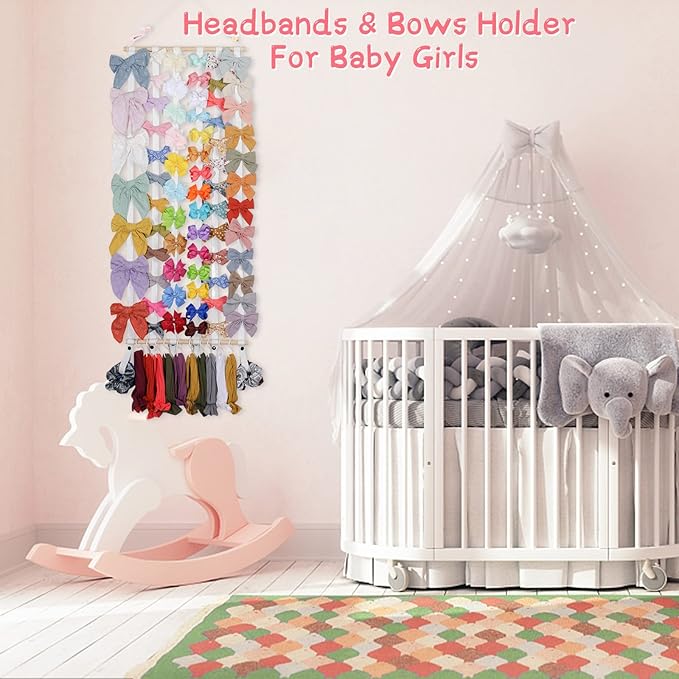 OAOLEER Hair Bow Holder Organizer for Girls，Hair Clips Headband Organizer Storage Wall Hanging Home Decor for Girls Room (1Pcs White 35Inch)