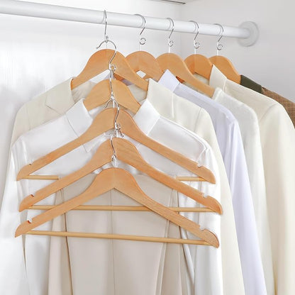 TOPIA HANGER Wooden Hangers 30 Pack, Space Saving Coat Hanger with 360° Swivel Cascading Ring Hook, Non Slip Pants Bar and Shoulder Notches for Camisole, Jacket, Suit, Clothes Hangers -CT62N30