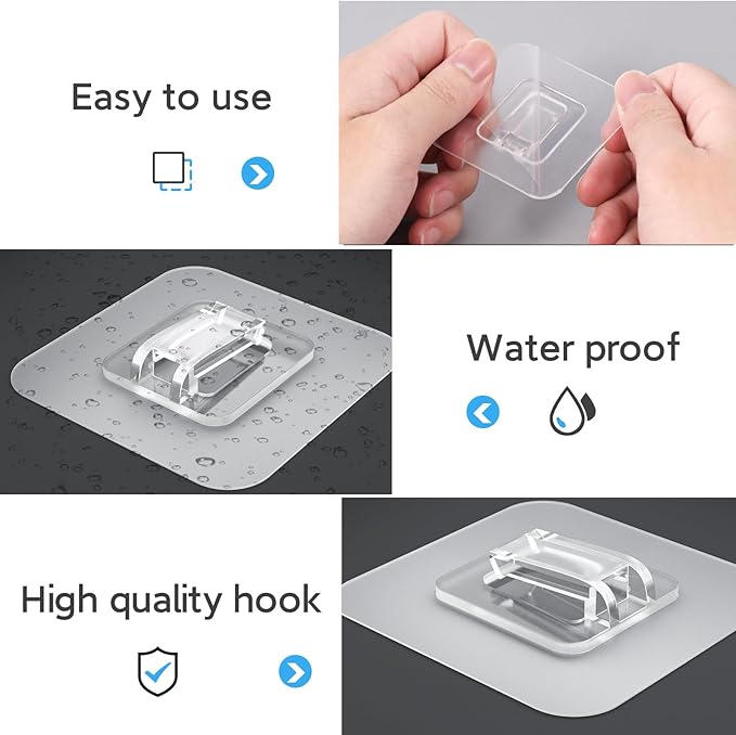 12 Pack Shower Caddy Adhesive Replacement, Waterproof Shower Shelf Adhesive Strips, Strong Adhesive Flat Hooks for Bathroom Storage Shelves and Kitchen Racks No Drilling, Clear