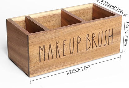 LBEMEY Acacia Wood Makeup Brush Organizer for Vanity,Cosmetic Skincare Organizers, Makeup Organizer with 3 Slots,Organizer Countertop for Cosmetics,Skincare, Brushes, Mascara,Lipstick,Pencils, Brown