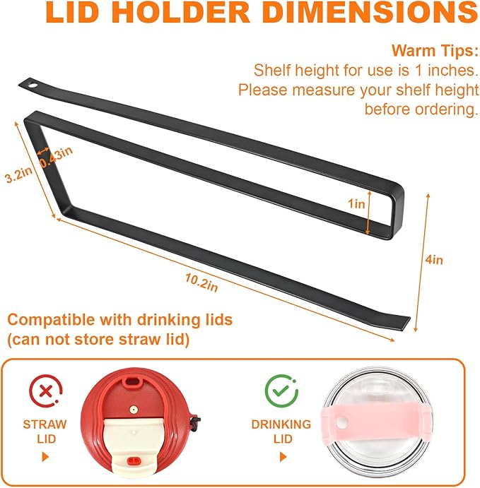 Horizontal Tumbler Lid Holder, Under-Cabinet Storage Hook Organizes Up to 10 Lids, Space-Saving Cup Lid Rack for Kitchen, Also Functions as a Hanging Paper Towel Dispenser
