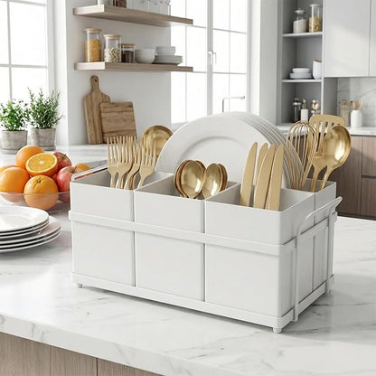 Utensil Holder Mesh Drainage Holes, 4pcs Bins Set Countertop Utensil Holder for Plate, Spoons, Forks and Knives, Cutlery Organizer Suitable for Party, Kitchen Counter, White