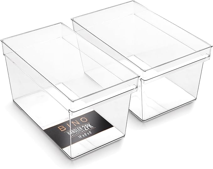 BINO | Plastic Storage Bins, Large - Deep | THE HANDLER COLLECTION | Multipurpose Organizer Bins | Kitchen Pantry Organizers and Storage | Clear Containers for Organizing Home | Freezer Organizer