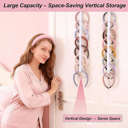 AZY 3PCS Headband Holder & Hair Accessory Organizer for Girls – 2 Hanging Headband Organizers for Headbands, Scrunchies & Hair Ties plus 80 Pocket Clear Jewelry Organizer for Bedroom, Dorm & Closet