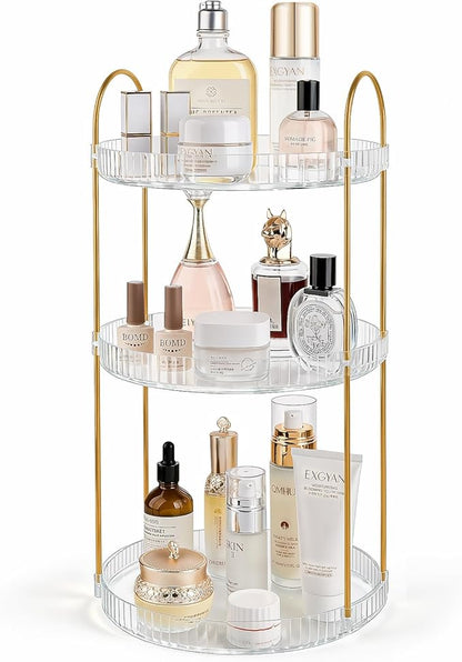 Anyoifax 360° Rotating Makeup Organizer 3 Tier Large Capacity Perfume Skincare Tray for Dresser Spinning Bathroom Counter Organizer for Vanity Lazy Susan Turntable Storage for Kitchen, Clear