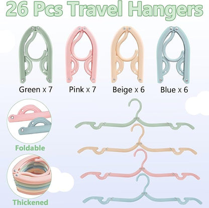 26Pcs Travel Hangers - Portable Folding Hangers Foldable for Cruise Ship Essentials Suitcase Camping Flying RV Outdoor Travel Home Drying Rack (4 Colors)