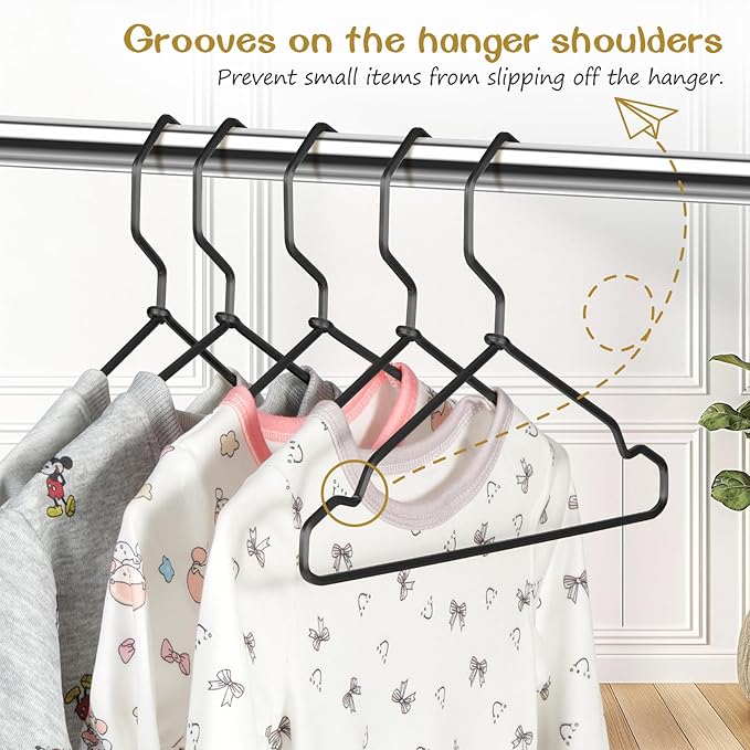 VWV Black Aluminum Hangers, 20 Pack Baby Hangers，12.6 Inch Children Baby Hanger, Sturdy Metal Children Clothes Hangers for Wardrobe, Space-Saving Toddler Hanger